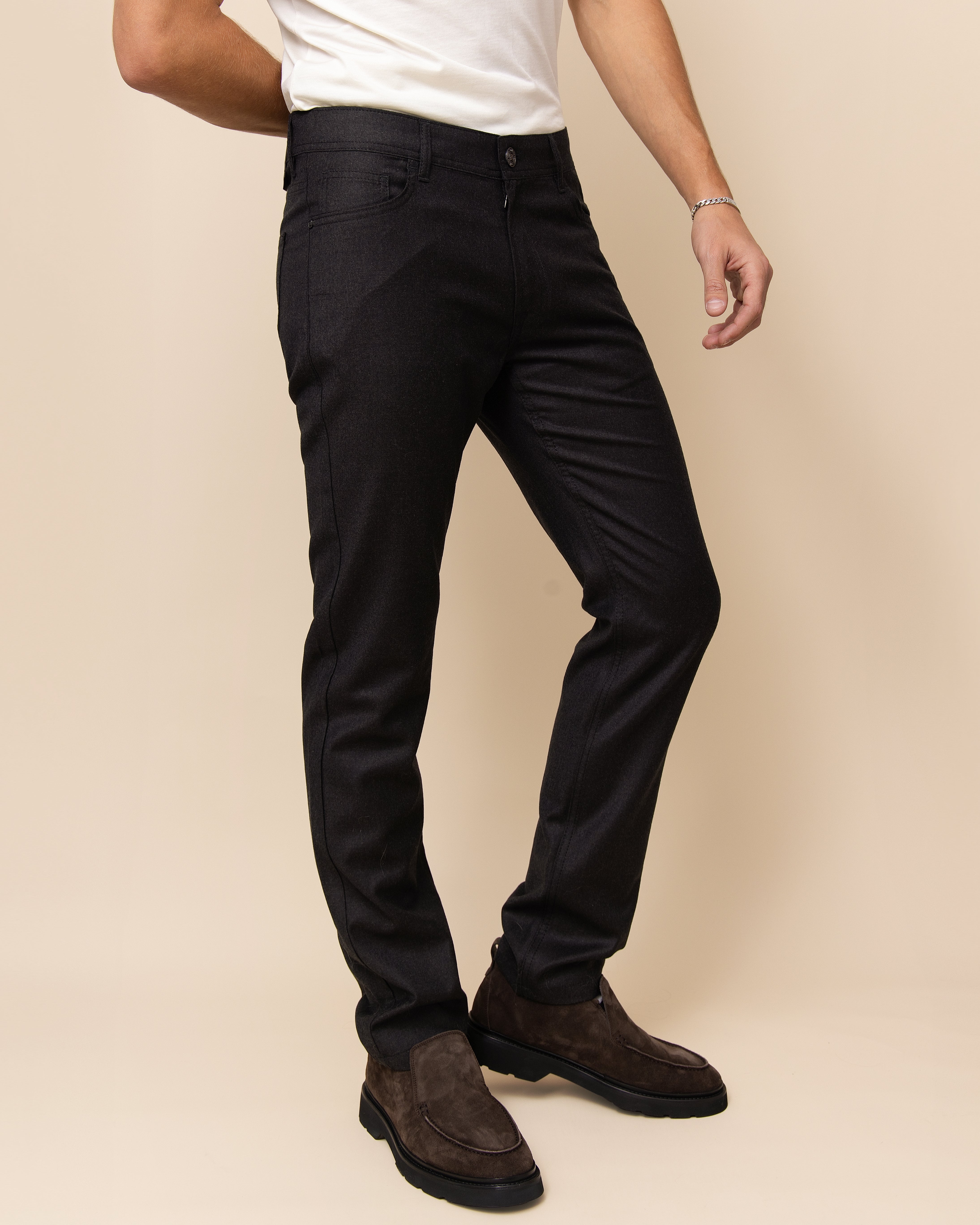 Brown Vitale Barberis Canonico wool five-pocket trouser showing waistband, belt loops and pocket detail, HYDE Mantova