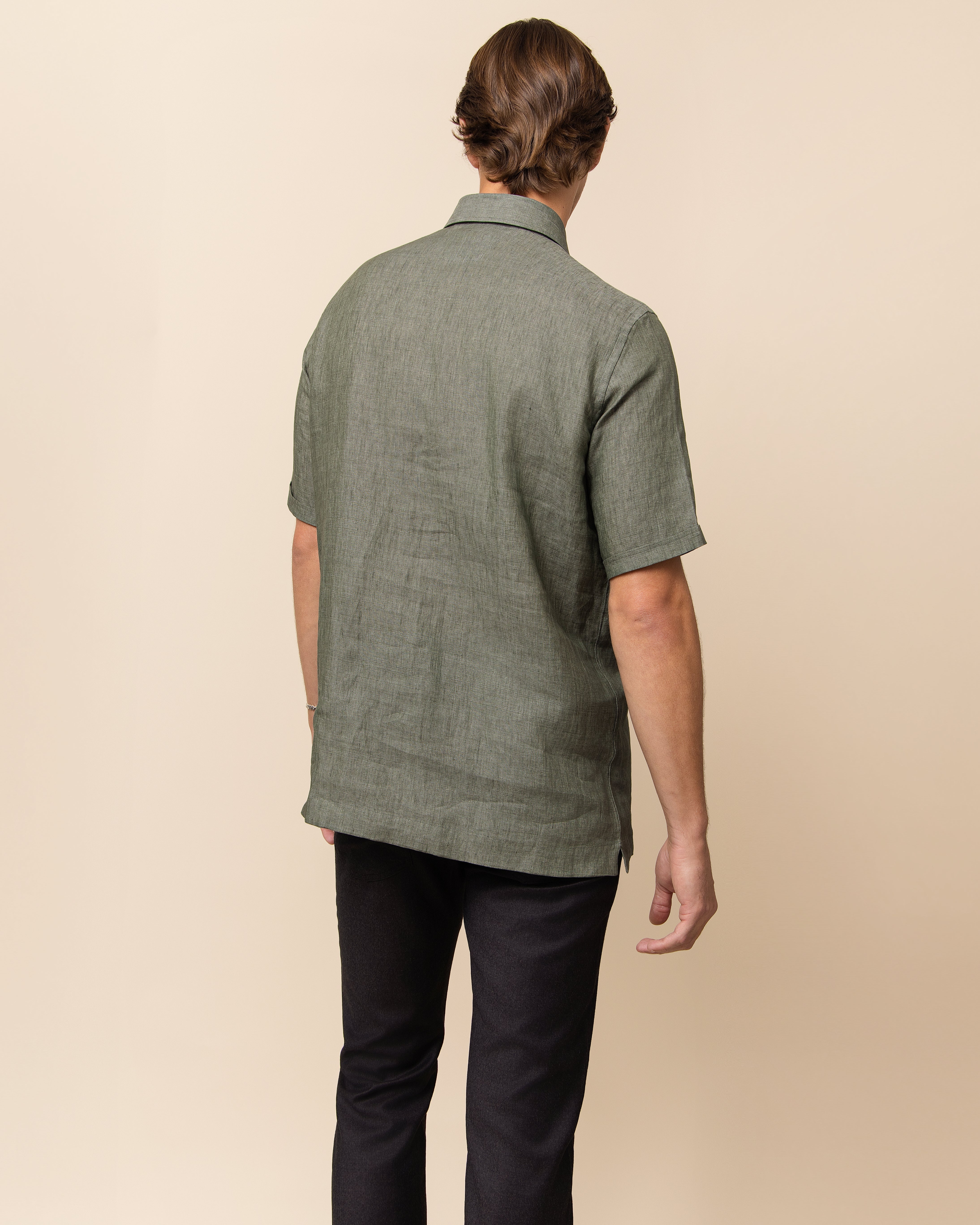 HYDE Matera Pullover Shirt, Olive Italian linen — modern tailored fit for elevated warm-weather and resort dressing, made in Italy