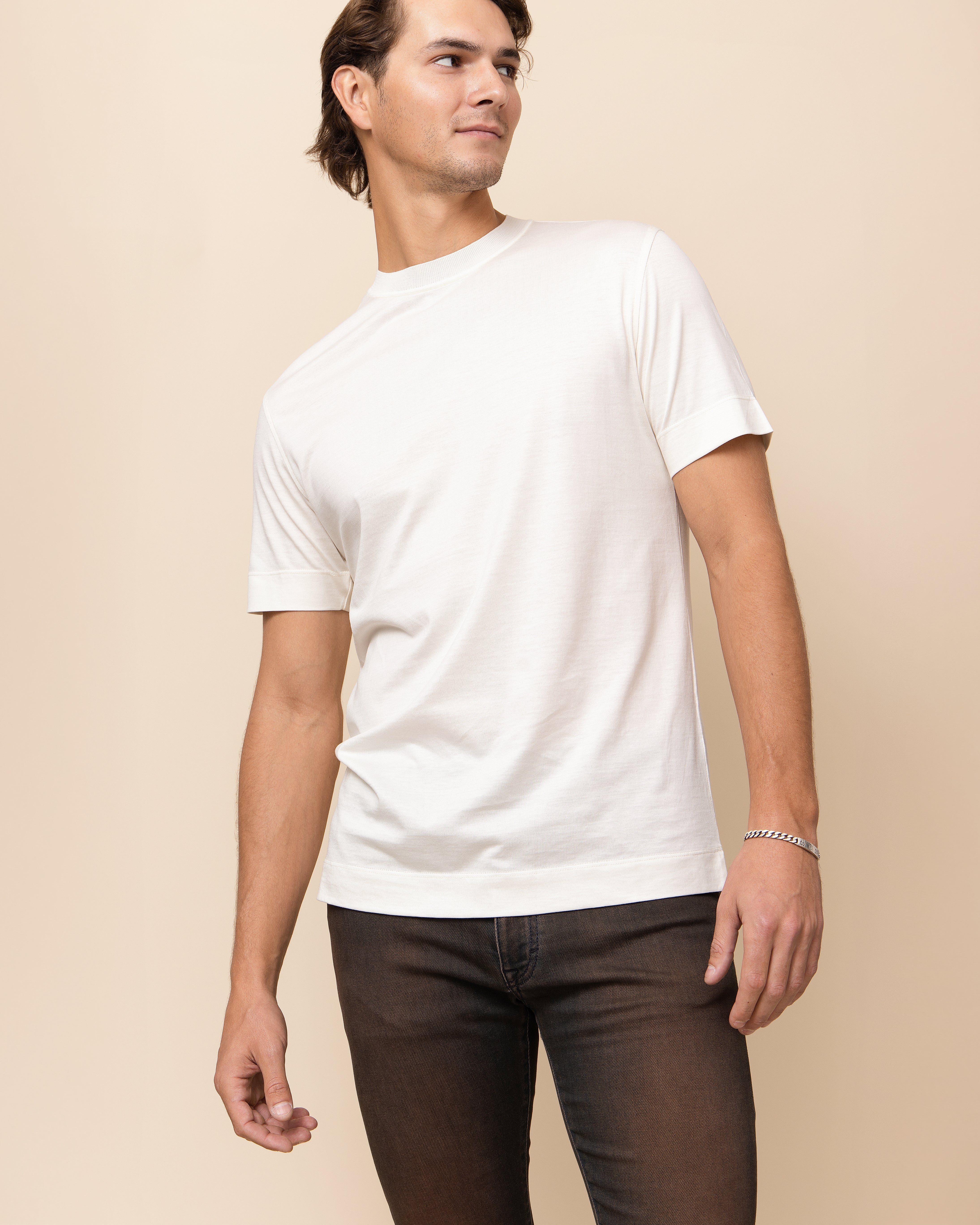 HYDE Milano off-white silk-cotton luxury crew neck tee by Emiliano Zapata, Italian silk-cotton jersey men's t-shirt