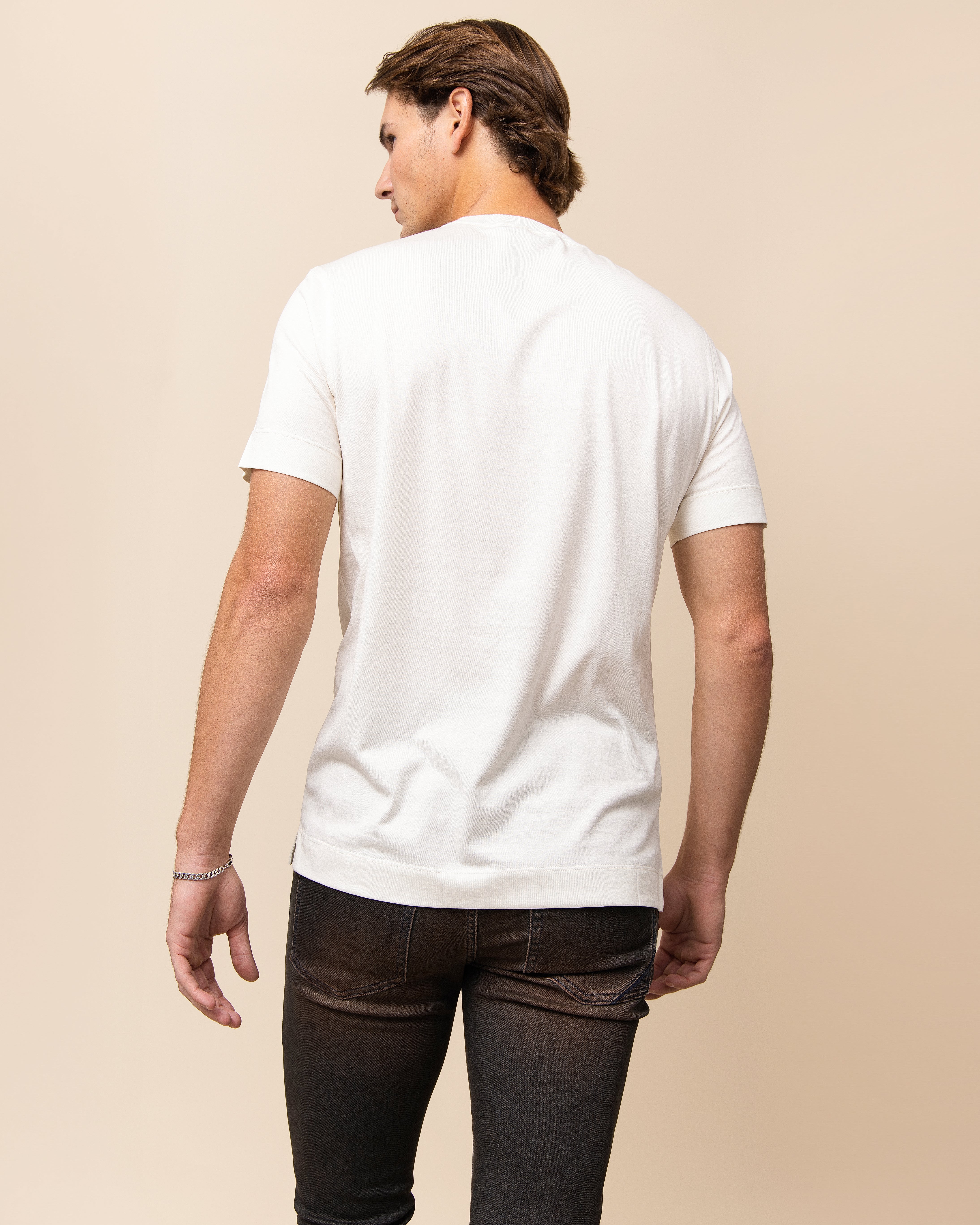 Emiliano Zapata off-white silk-cotton tee for men, tailored crew neck styling with clean sleeve and hem finish
