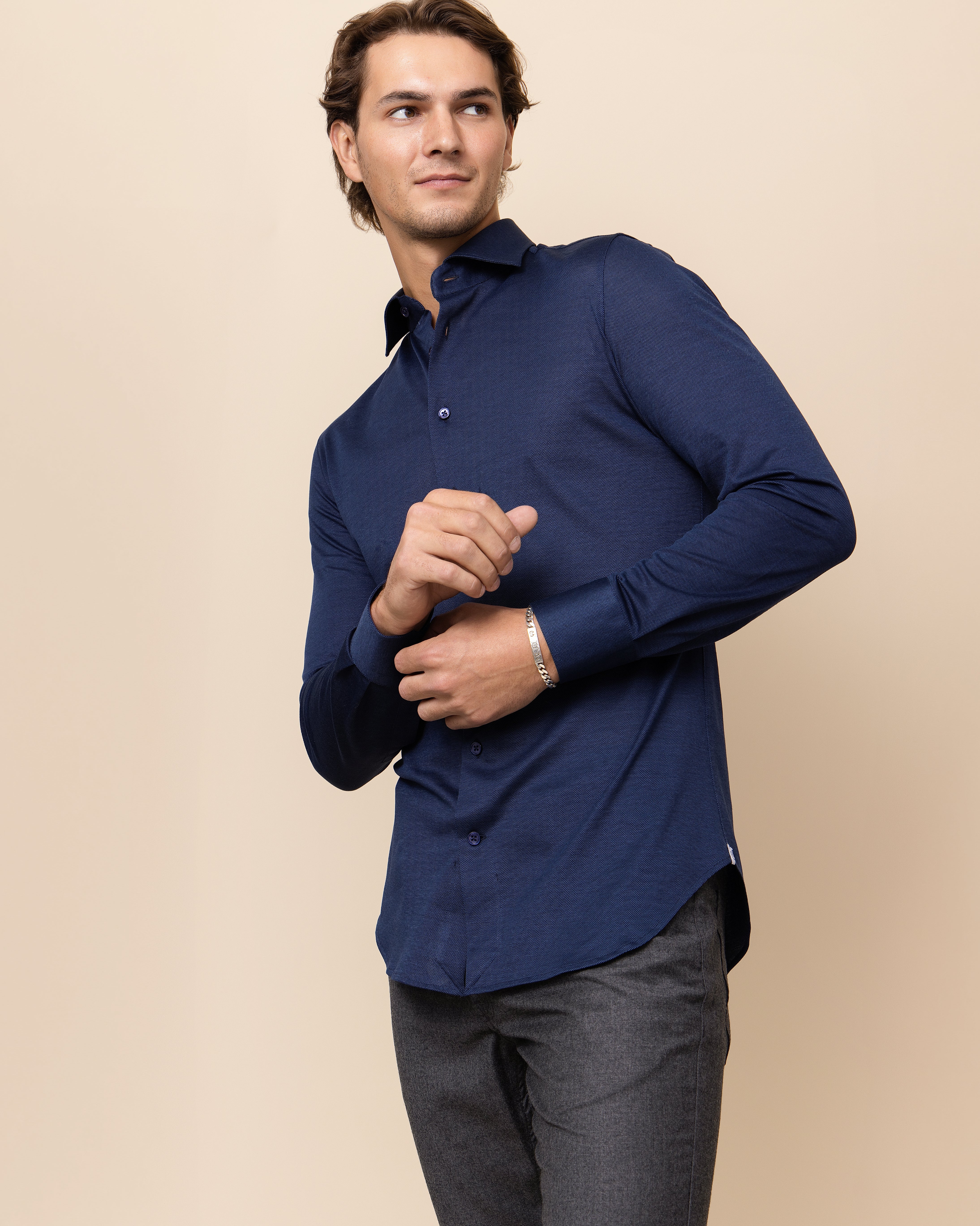 Men's HYDE Orvieto Knit Shirt in Navy — modern tailored fit in lightweight, breathable Italian cotton knit, made in Italy