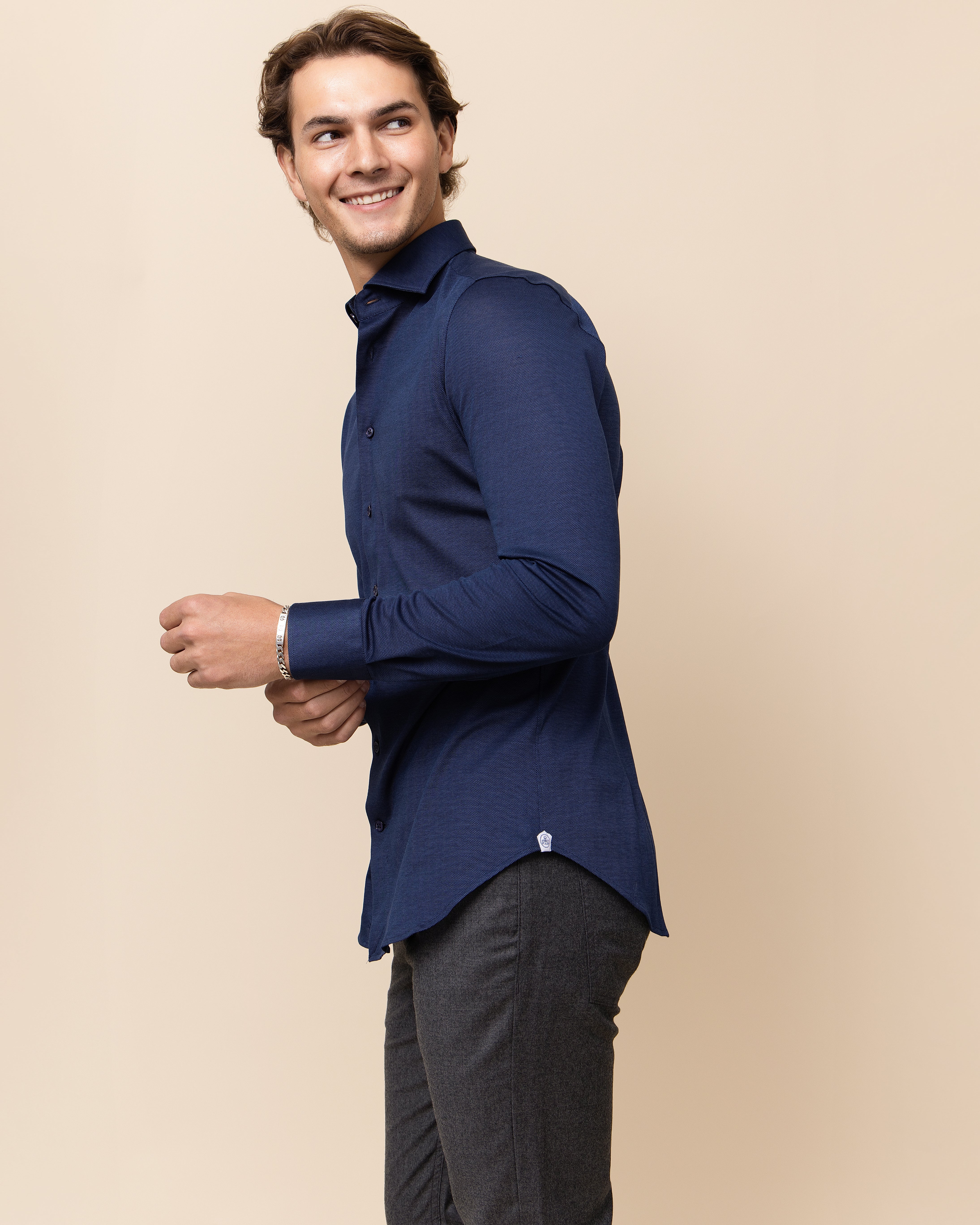 HYDE Orvieto Knit Shirt in Navy — modern spread collar and full button-front construction on 100% Italian cotton knit
