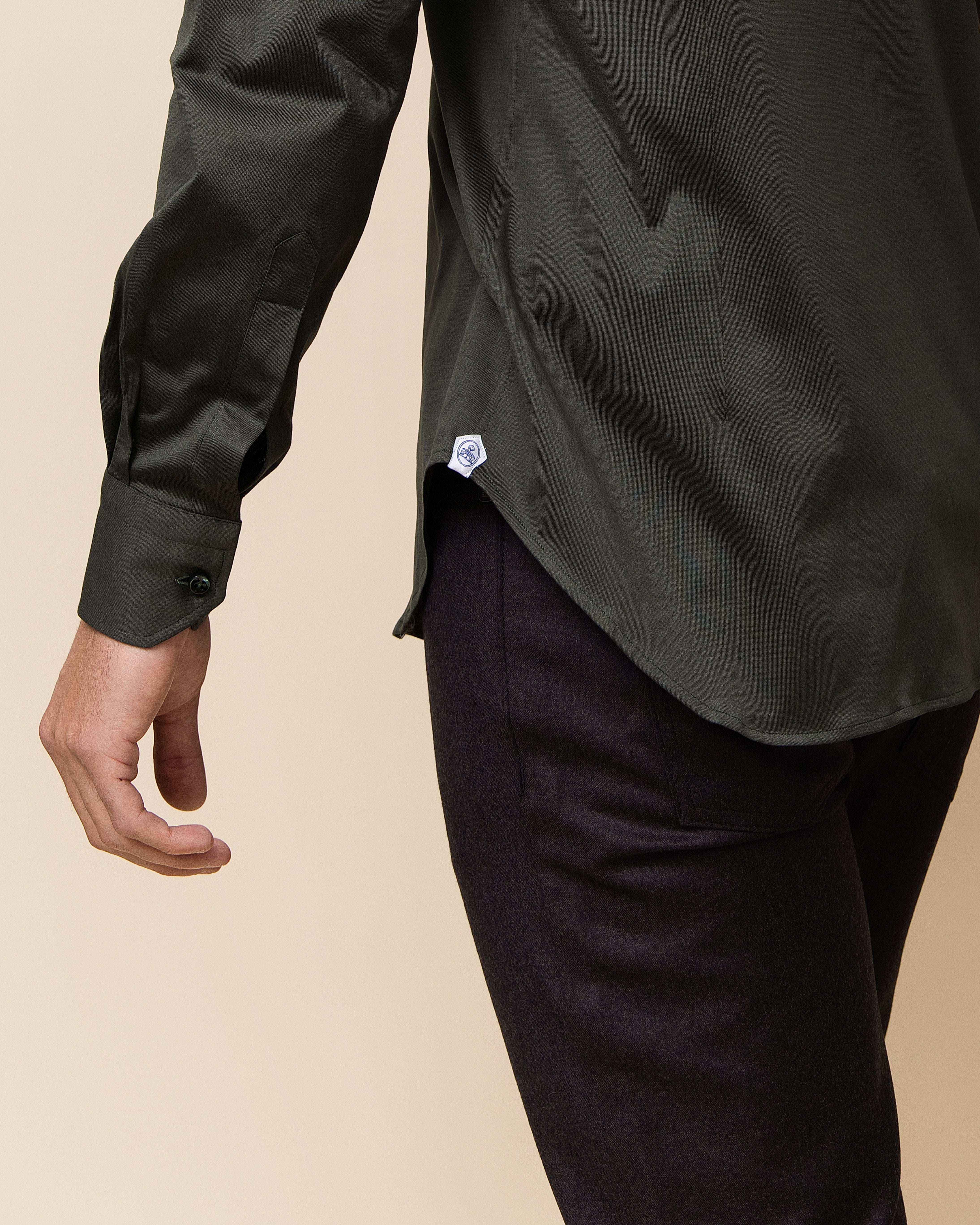 HYDE Parma Forest knit shirt — deep grounded green with full button-front construction and natural stretch, made in Italy