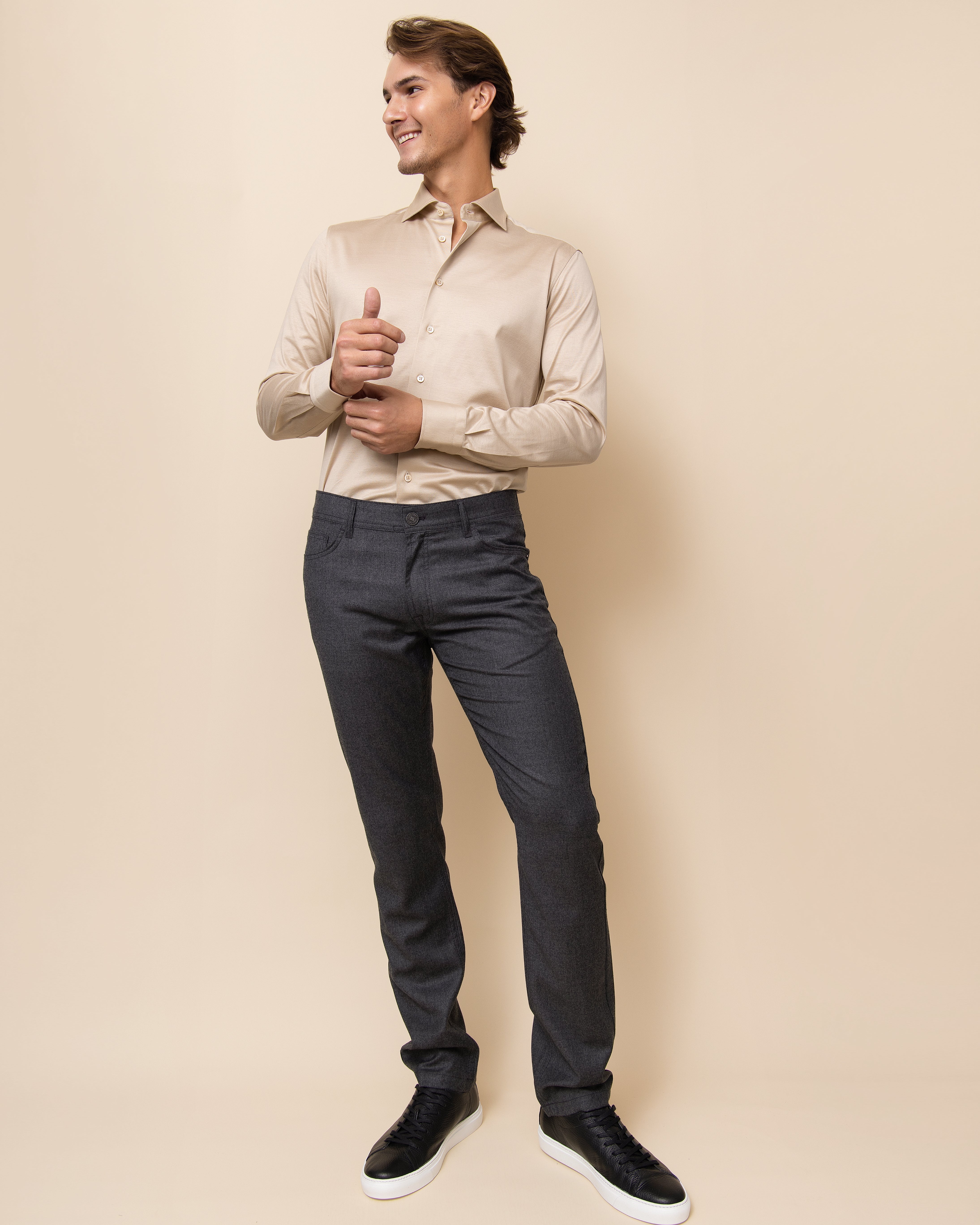 Ivory HYDE Parma knit shirt — fine gauge Italian cotton knit with a refined silk-like sheen and fluid drape