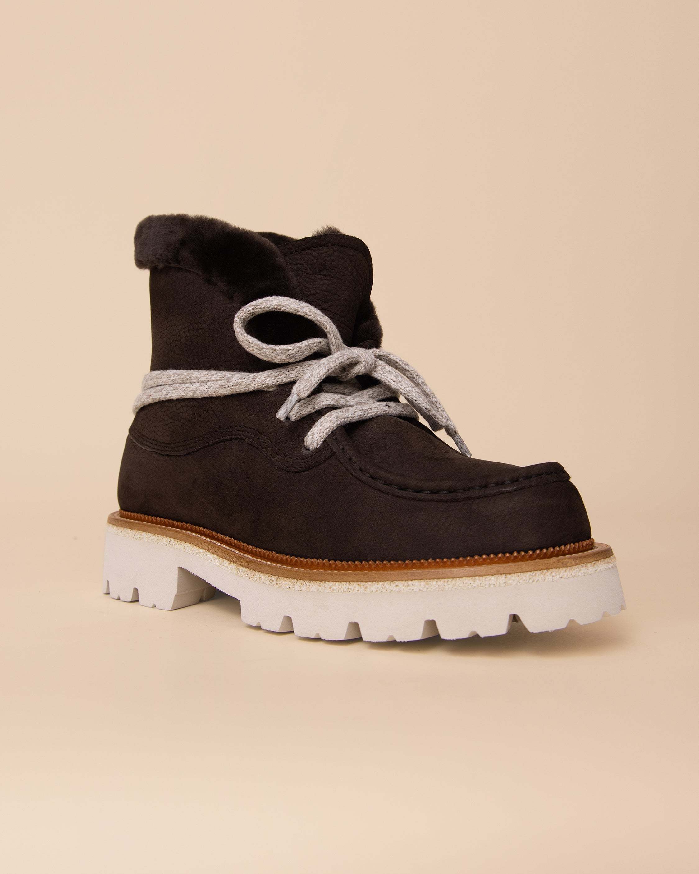 HYDE Sofia fur-lined ankle boot in testa di moro, cushioned footbed and lug sole detail