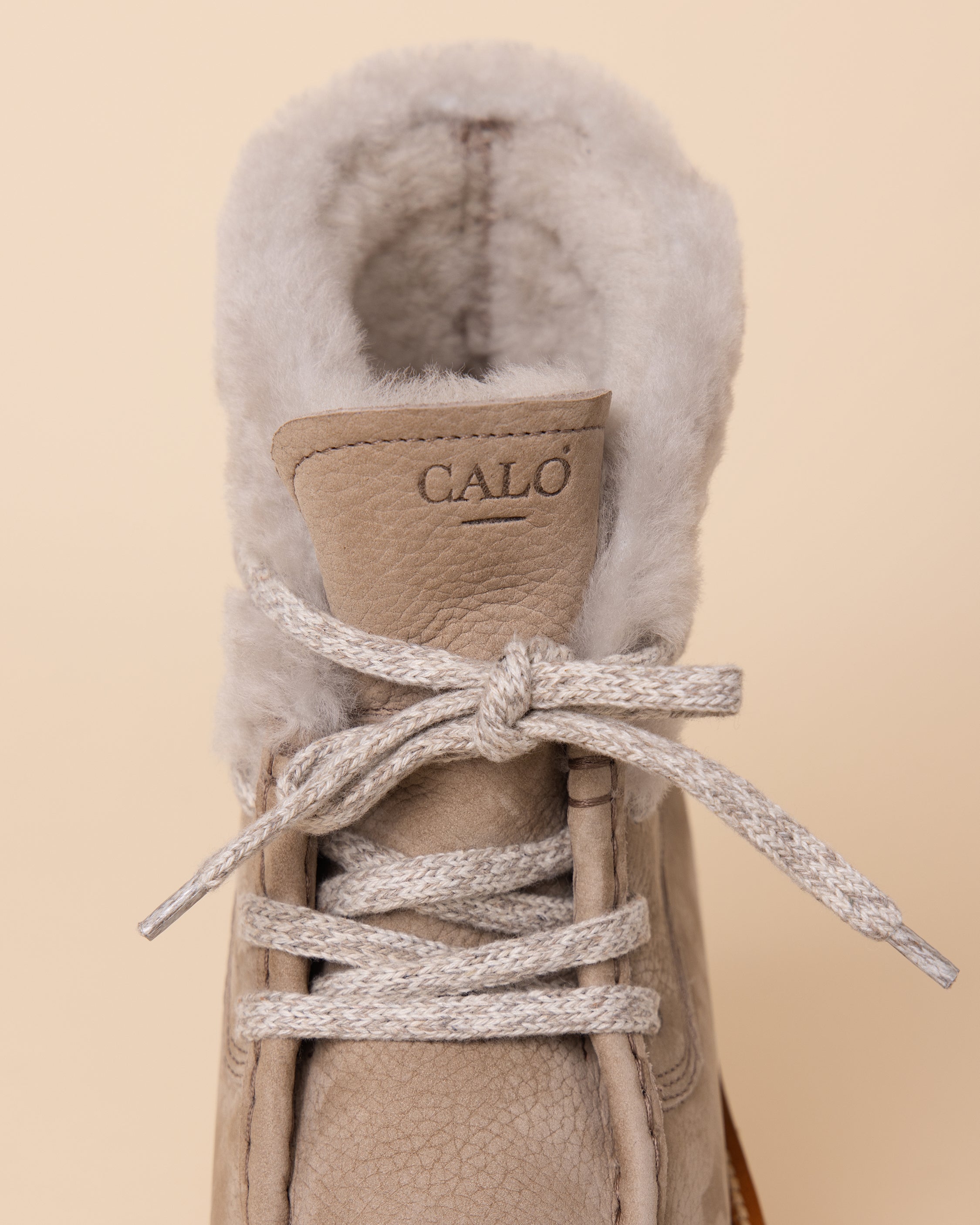 Taupe nabuk ankle boot showing lace-up front and plush fur lining, HYDE Sofia women's winter boot
