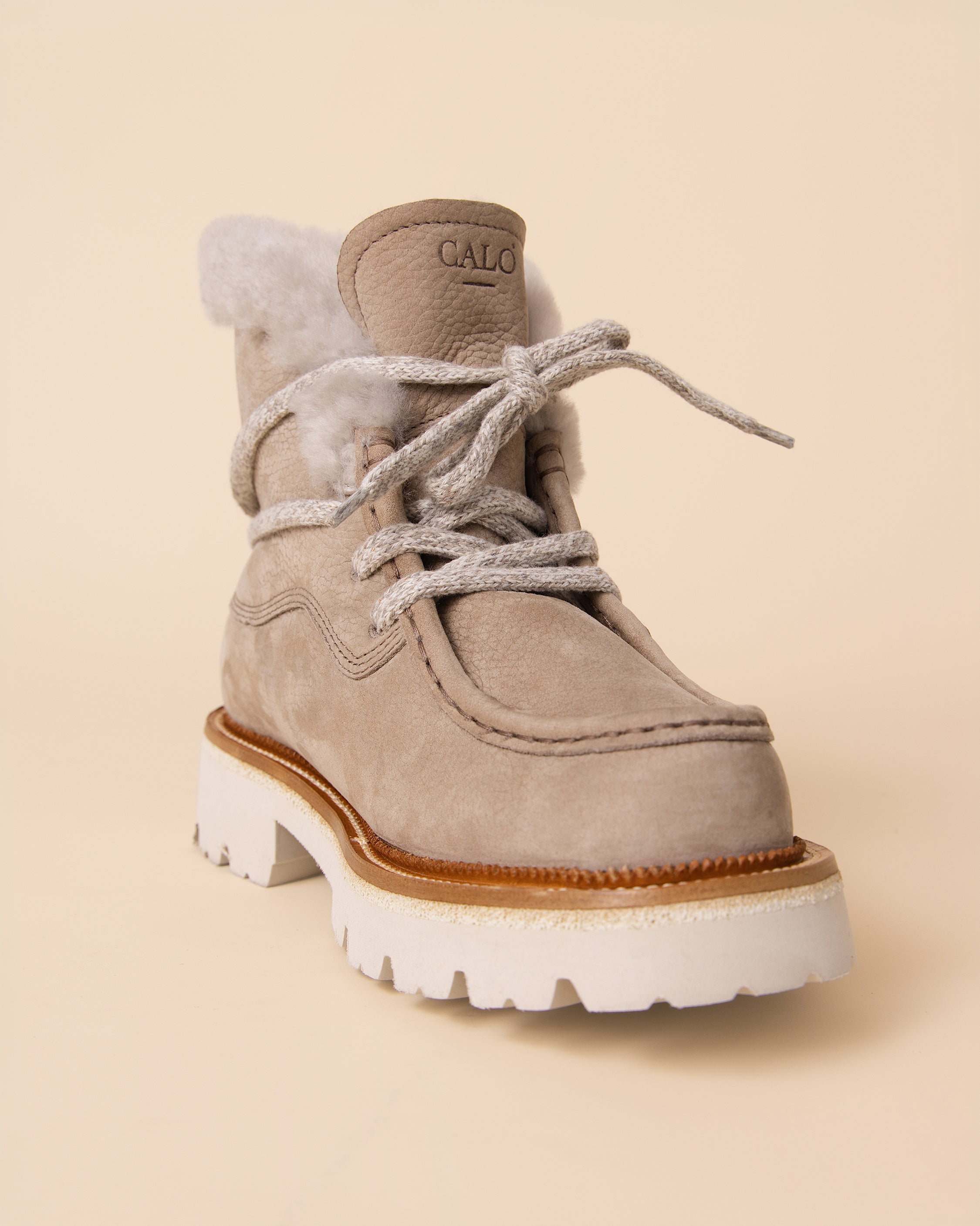 Taupe nabuk winter boot styled for alpine and resort wear, HYDE Sofia women's Italian stivaletto