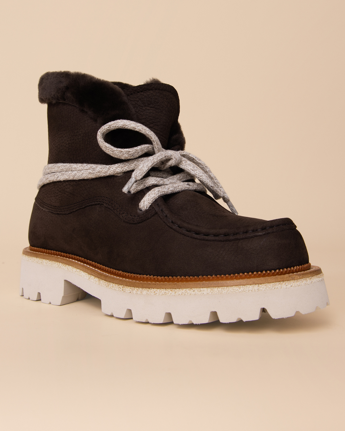 HYDE Sofia Nabuk Stivaletto with Fur — Testa di Moro | Women's Luxury Italian Ankle Boot