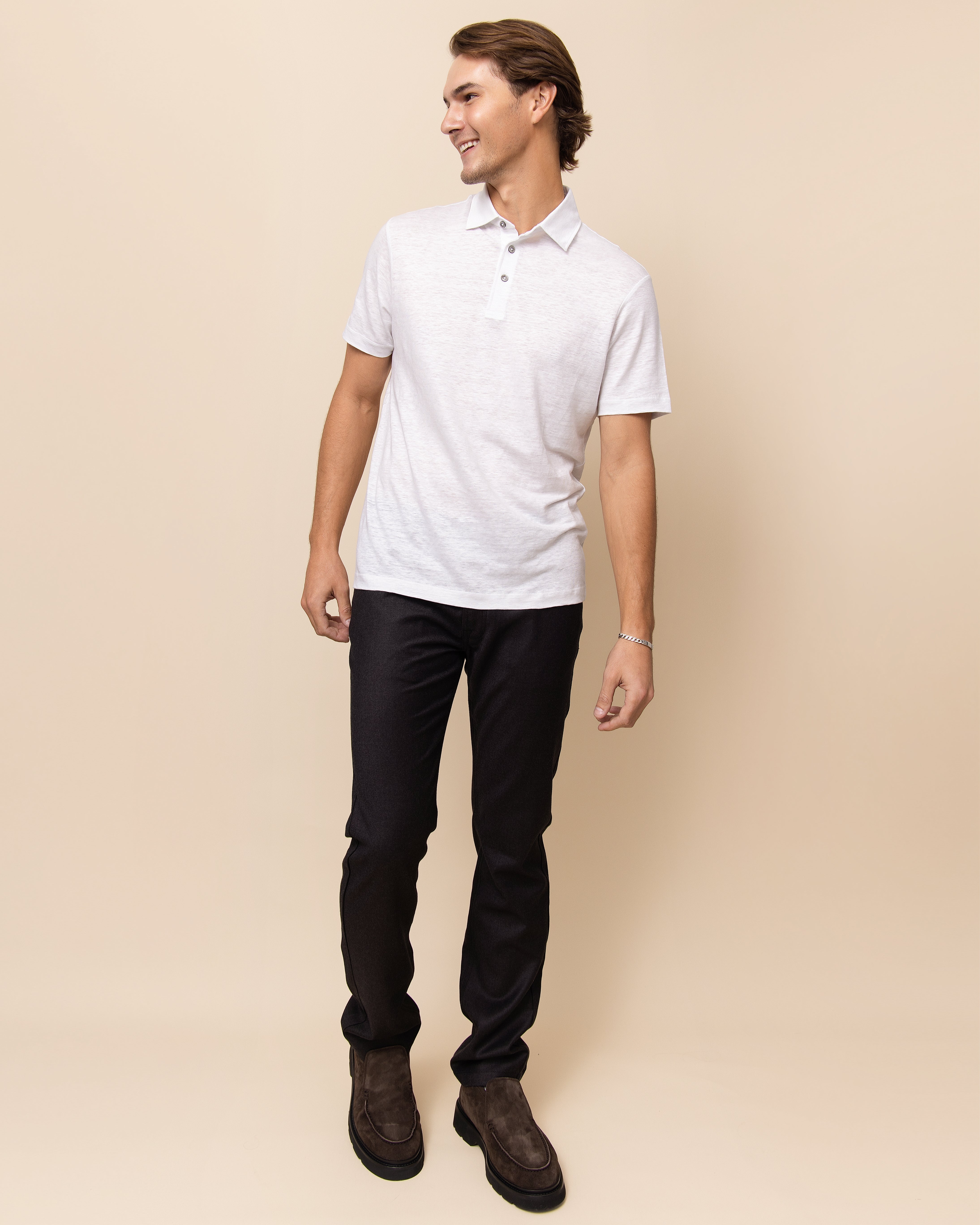 HYDE Taormina white Italian linen knit polo by Emiliano Zapata, men's luxury 100% Italian linen jersey polo shirt