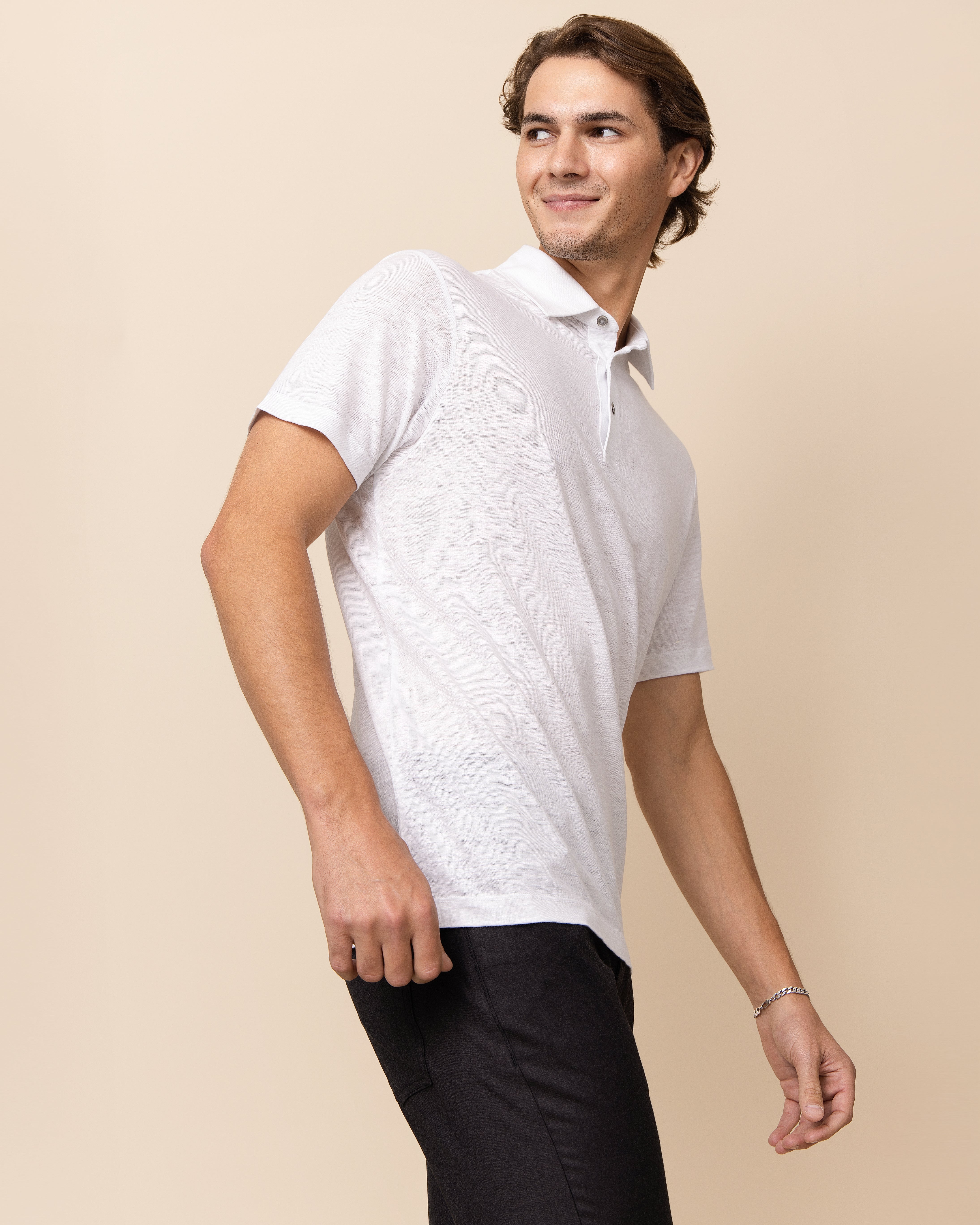 HYDE Taormina 100% Italian linen knit polo in white, quiet luxury resort wear warm-weather essential