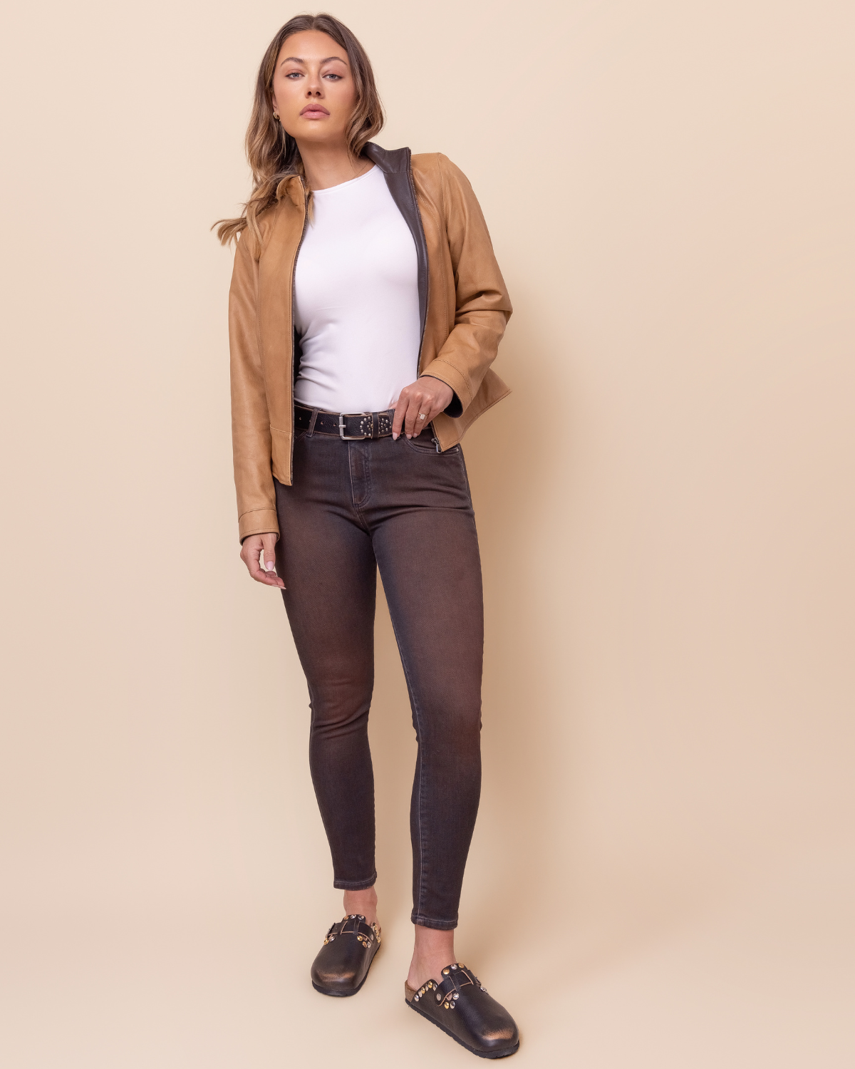 styled — desert colorway, luxury Italian denim