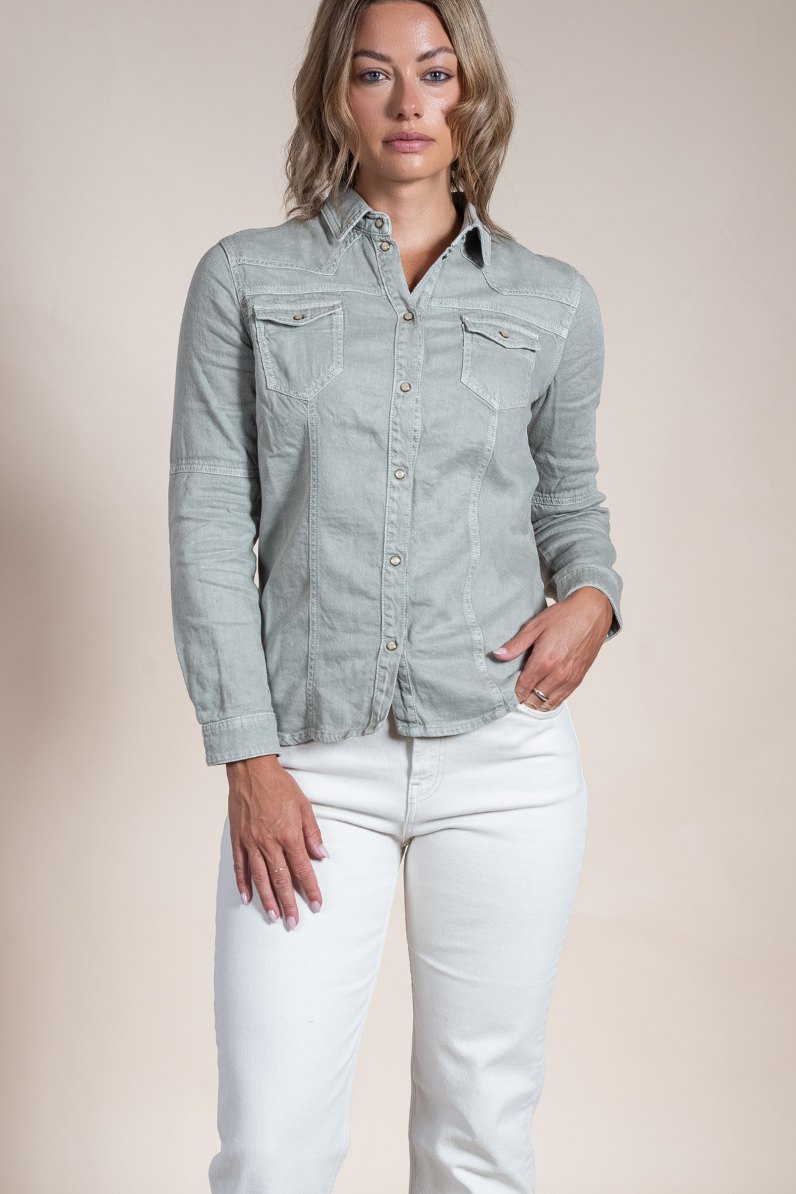 Women's Sarah Western Snap Shirt – Cotton Linen Blend Luxury Casual