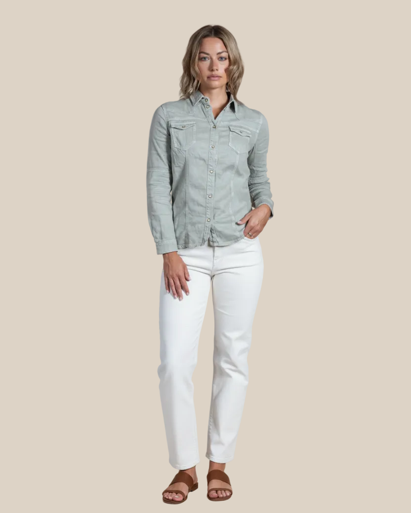 Women's Sarah Western Snap Shirt – Cotton Linen Blend Luxury Casual