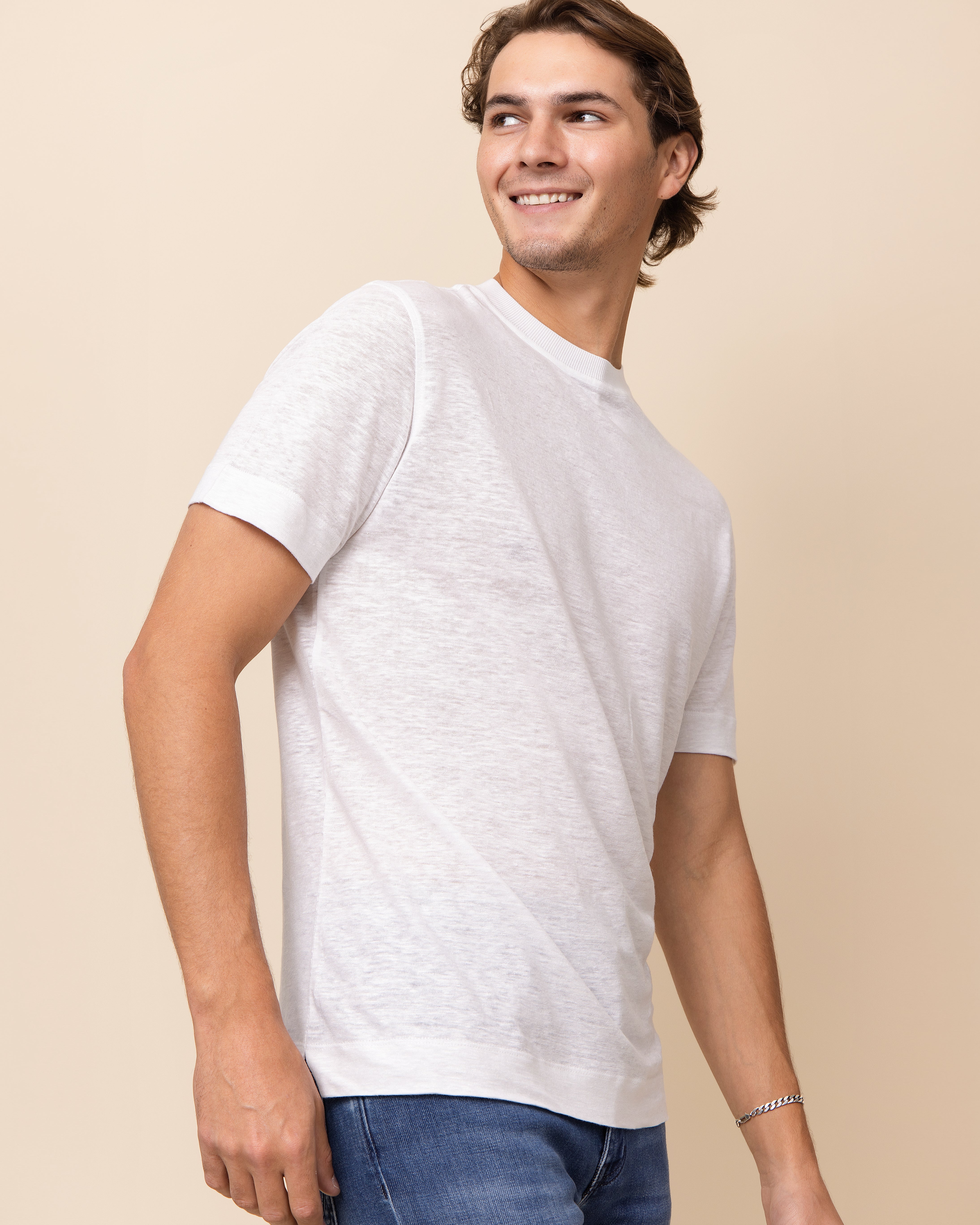 HYDE Venezia white Italian linen crew neck tee by Emiliano Zapata, men's luxury 100% Italian linen jersey t-shirt