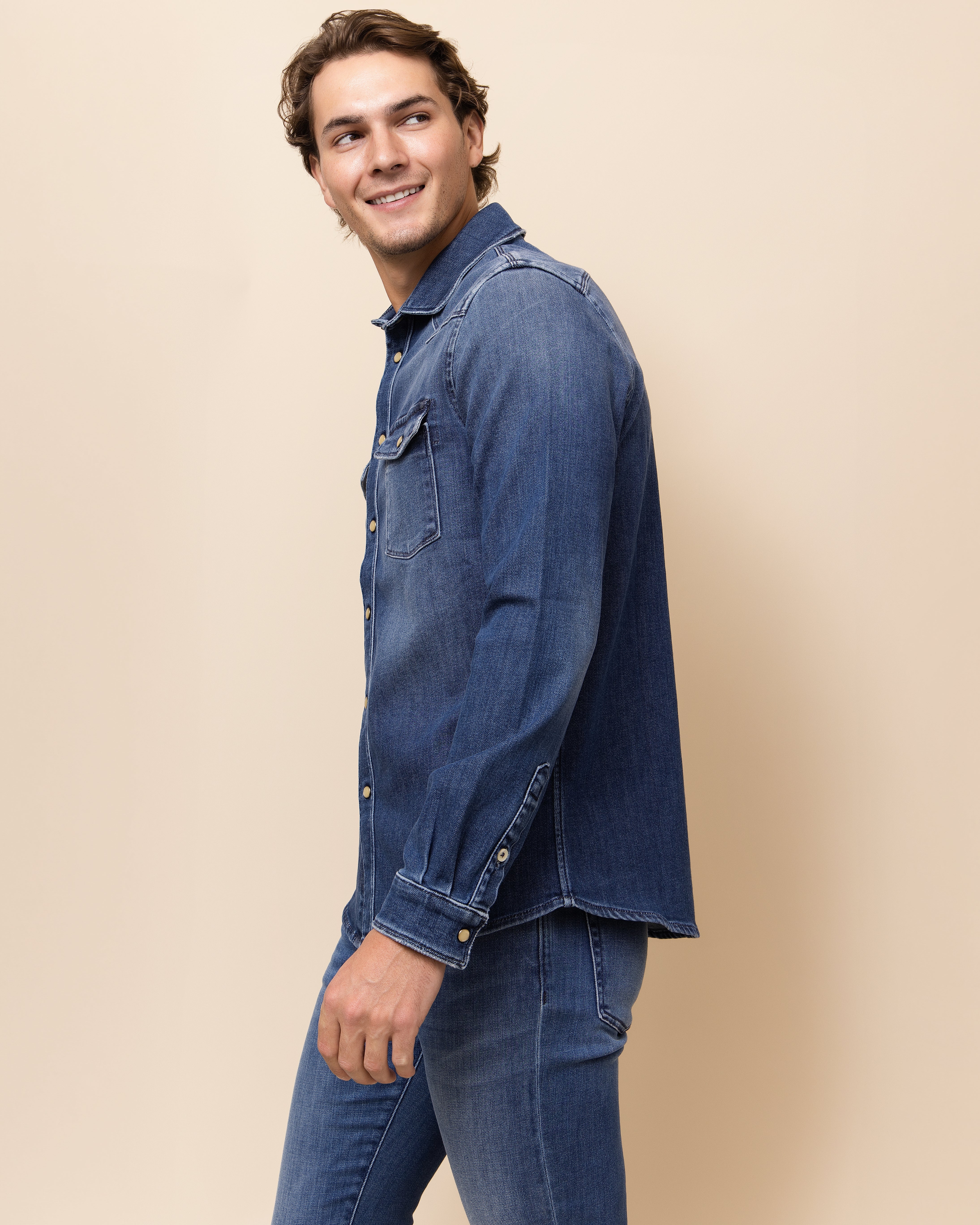 HYDE Weston Selvage Western Snap Shirt, Dark Blue overdye — vintage selvage character and broken-in hand feel, Italian craftsmanship by Teleria Zed