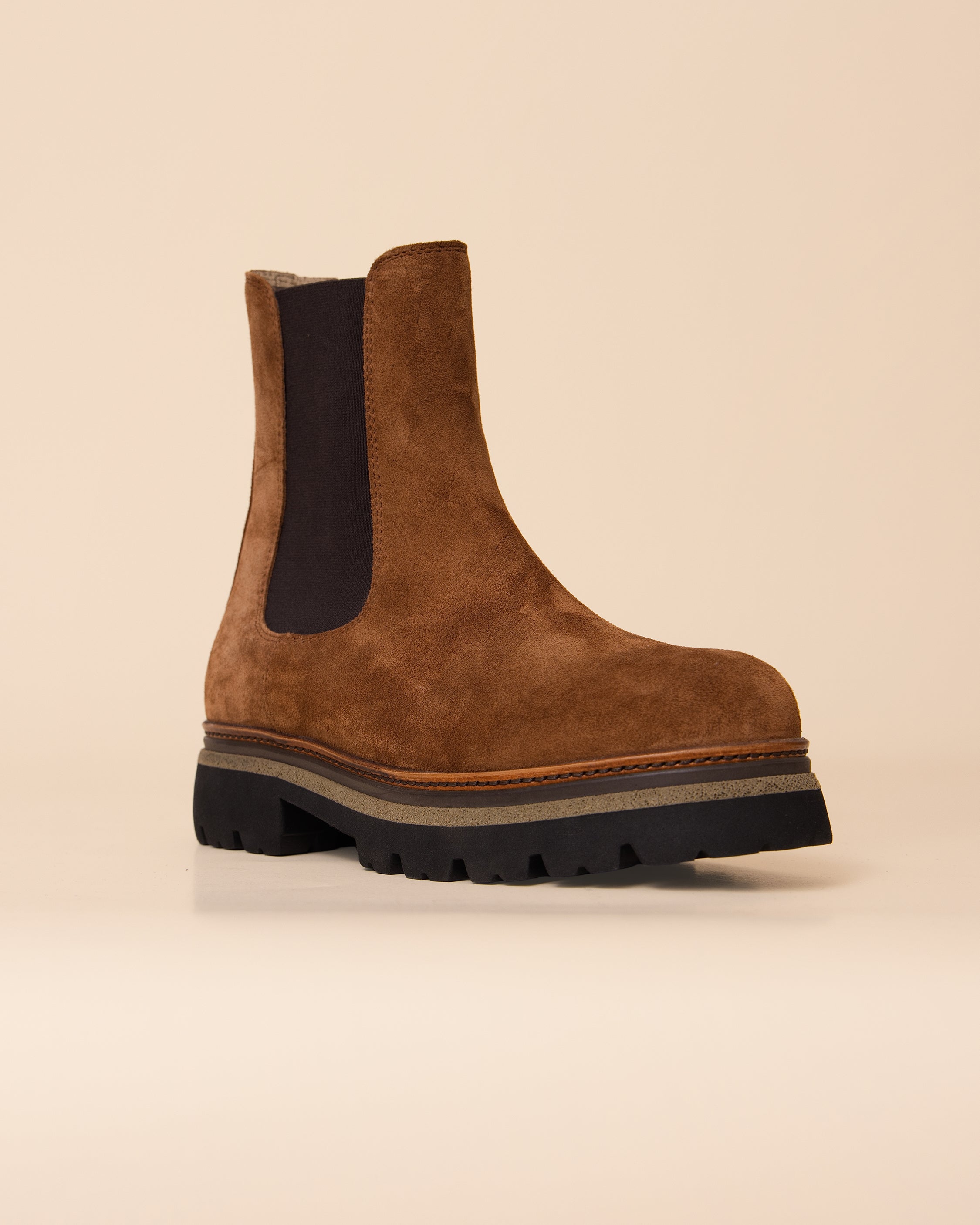 HYDE Zoe suede stivaletto in tabacco by Calò, women's Italian Chelsea ankle boot