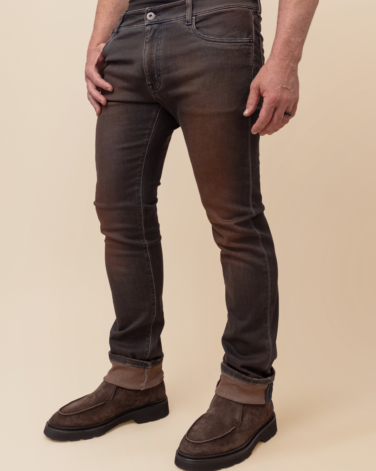 detail — matte hardware, tonal stitching, washed fabric