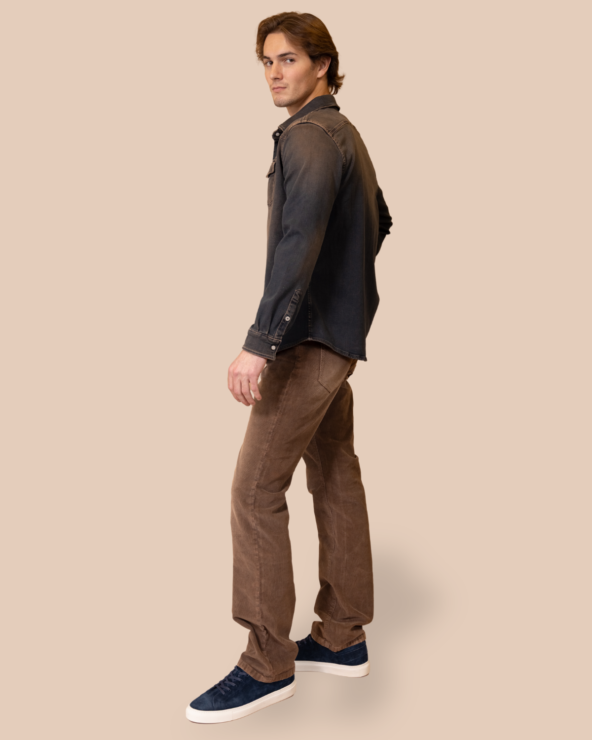 editorial styled — sizes 30–40, luxury Italian chino
