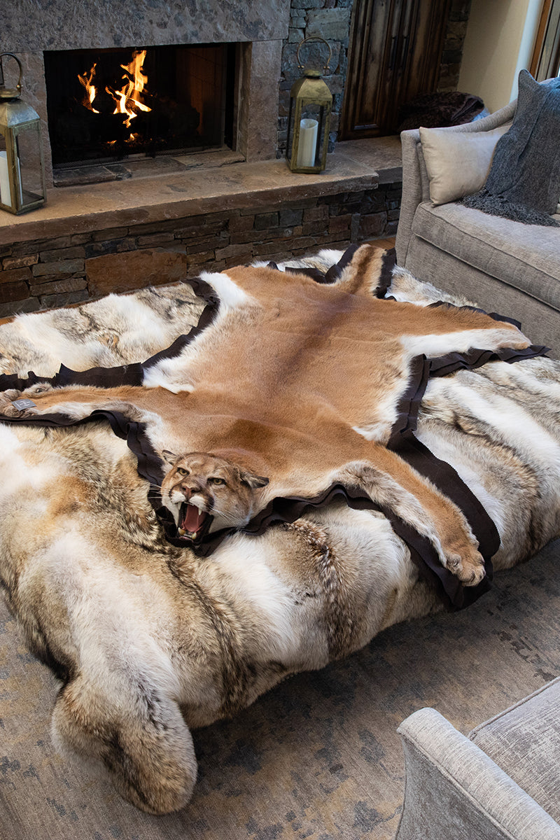 Mountain lion genuine fur rug — handcrafted luxury statement piece from Canadian and Alaskan fur for refined interiors