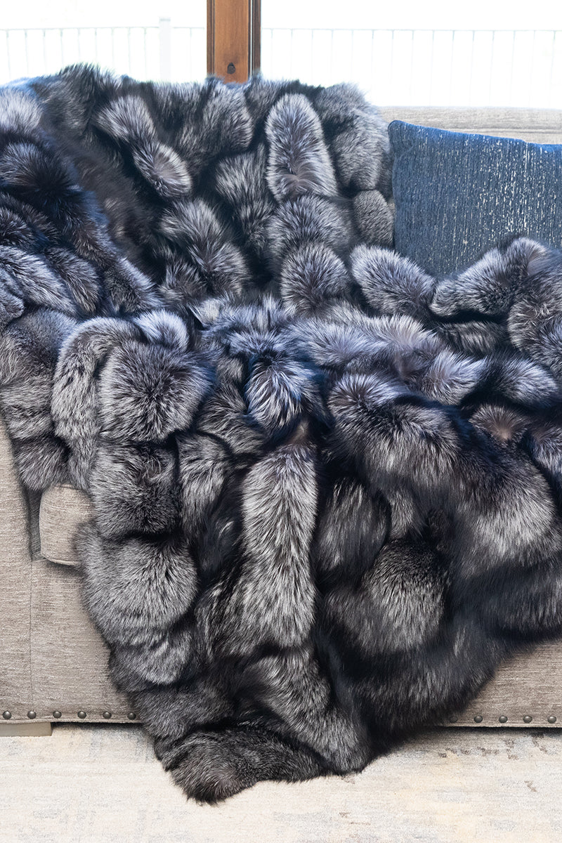 Natural Silver Fox Fur Blanket - Hyde Luxury Apparel